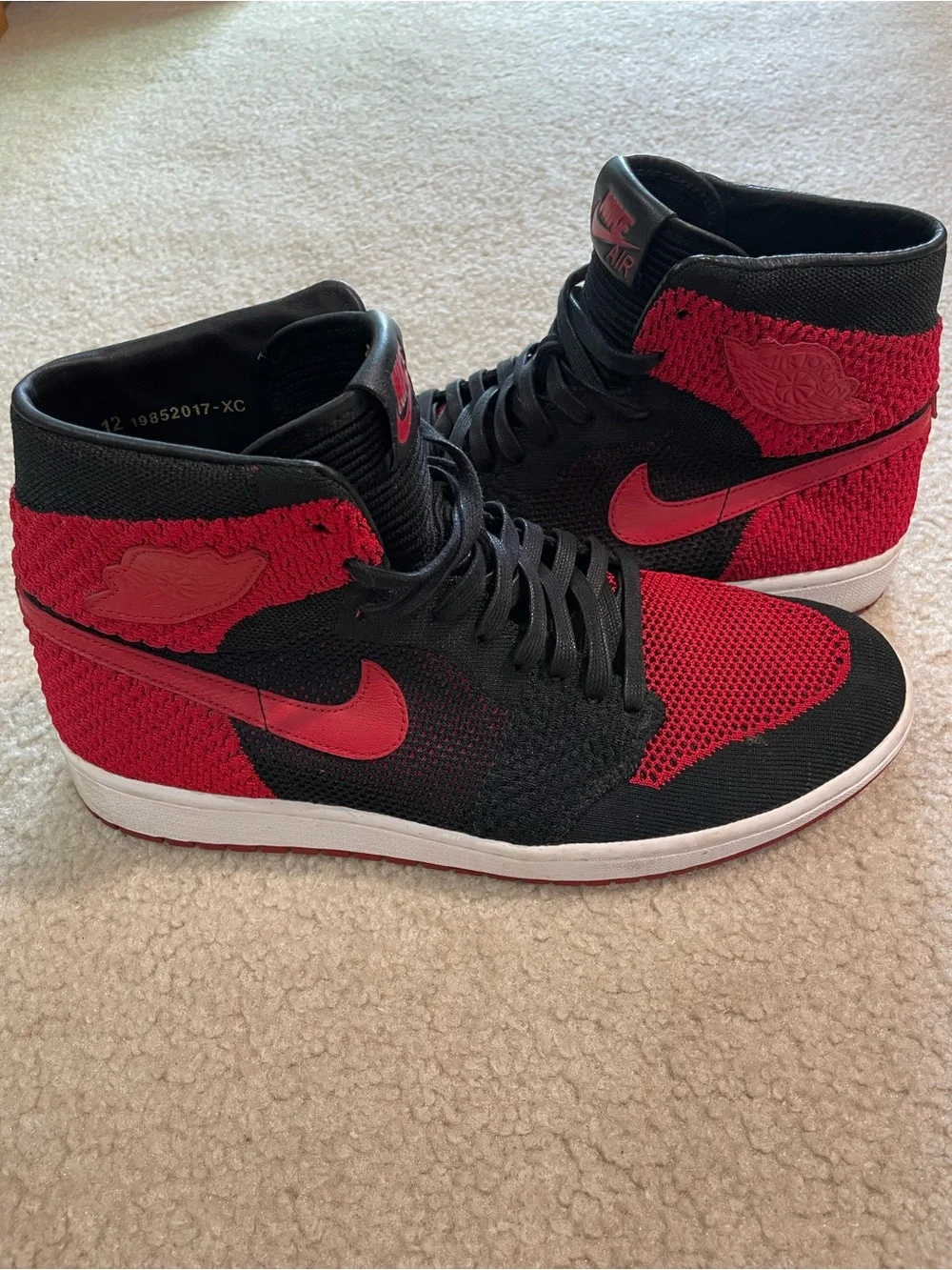 Nike Air Jordan 1 Retro High OG Flyknit 'Bred' - Red & Black Men’s Size 12